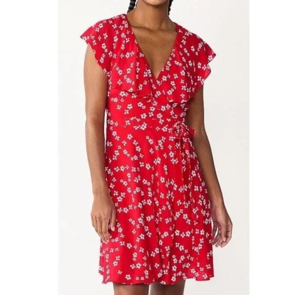 Red Floral Wrap Dress